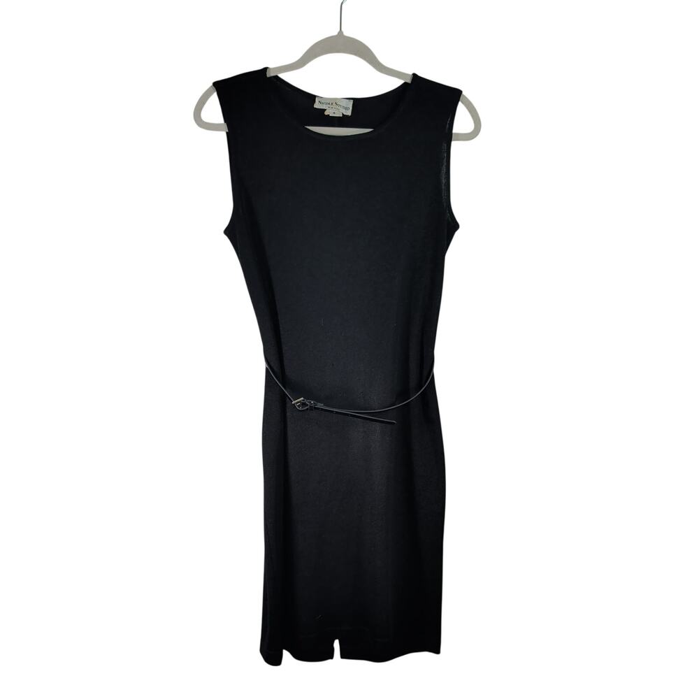Vintage Nicole Studio Black Knit Dress with Belt, Size 6